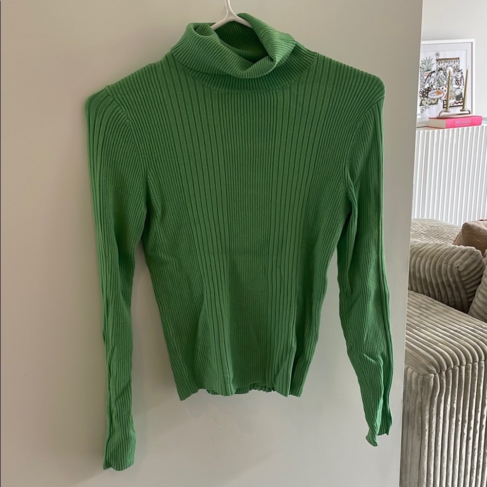 Green Ribbed Turtleneck Sweater